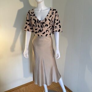 Quince Champagne XL 100% Silk Midi Skirt Unlined Versatile Classic